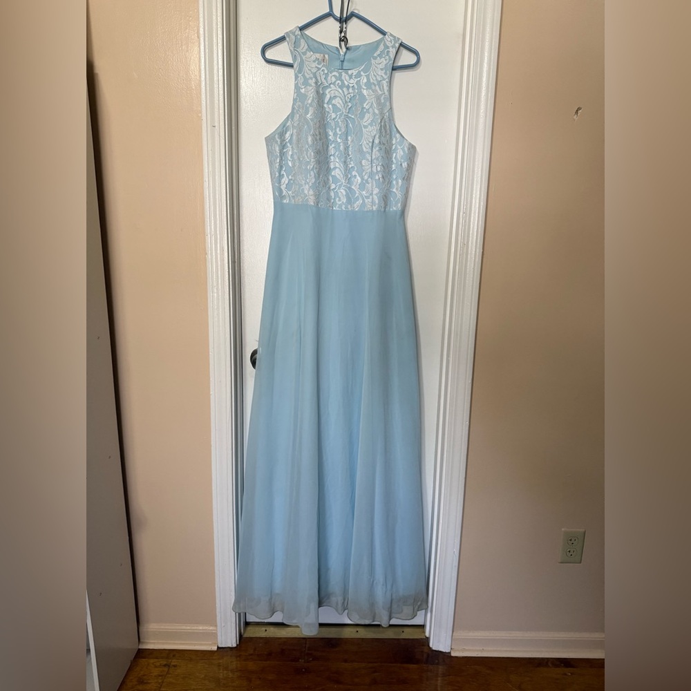 Azazie Light Blue Lace Bodice Chiffon A-Line bridesmaids Dress